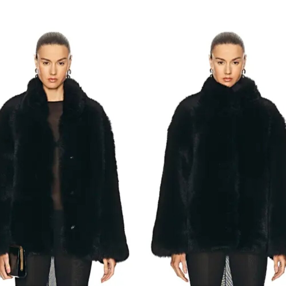 Nour Hammour black fur shearling coat NWOT size 40/ 8